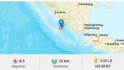 Gempa 6,5 M Guncang Kaur Bengkulu, Dirasakan Hingga Lampung