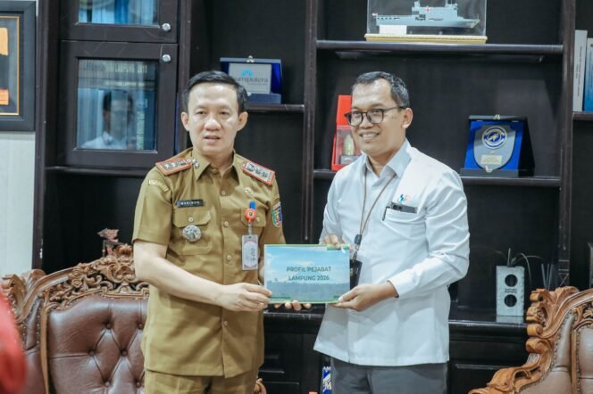 
 Sekdaprov Lampung Dr Marindo Kurniawan menerima audiensi Kepala BPS Provinsi Lampung, Selasa 7 April 2026. Foto dok 