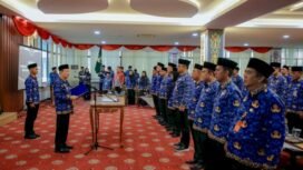 Ketua DPRD Korpri Provinsi Lampung Dr Marindo Kurniawan melantik Dewan Pengurus Korpri Kabupaten Way Kanan (PAW) di Balai Keratun, Pemprov Lampung, Kamis (30/4/2026). Foto dok