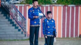 Sambutan Sekdaprov Marindo Kurniawan pada Peringatan Hari Koperasi Ke-79 di Lapangan Korpri Pemprov Lampung, Jumat (17/7/2026). Foto dok